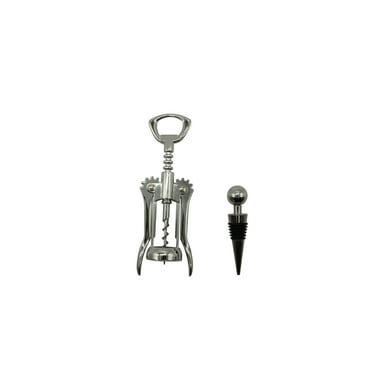 Mainstays Stainless Steel Wing Corkscrew and Wine Stopper Set, Silver