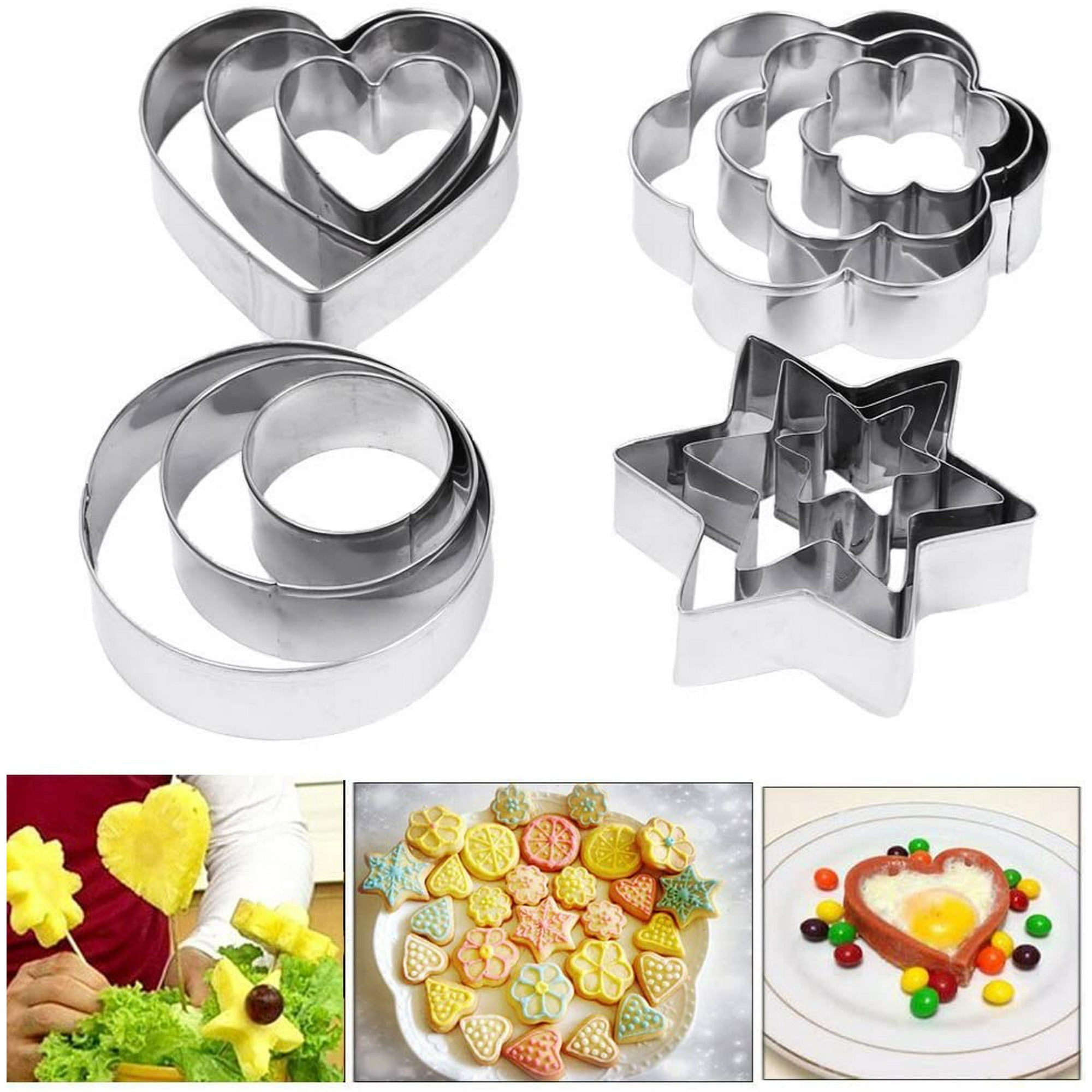 Chainplus Cookie Pastry Fruit Cutters 12 Pcs Metal Stainless Steel Heart Star Circle Flower Shaped Mould Walmart