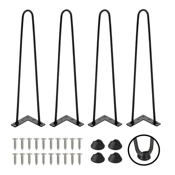 TEN49 Heavy Duty Hairpin Table Legs - 20 Inch Industrial Black Furniture Legs - Solid Rods Metal Legs for Table - Fit for Mid-Century Modern Desk, Bed End, Coffee Table Feet, TV Stand, Chair Legs
