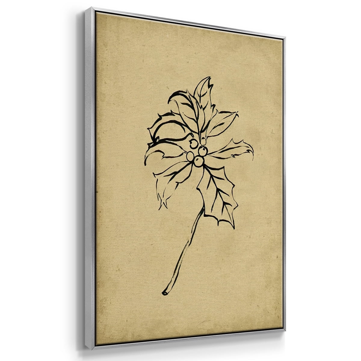 Holly Branch II - Framed Gallery Wrapped Holiday Canvas - 25 x 37 - Silver Frame