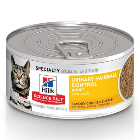 Hill's Science Diet Adult Urinary & Hairball Control Canned Cat Food, Savory Chicken Entrée, 5.5 oz, 24 Pack wet cat (Best Wet Food For Cats With Urinary Problems)