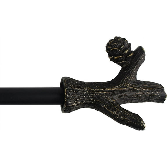 Urbanest Adjustable Single Curtain Rod Set Burnt Gold Branch Finials – 1 -Inch Diameter, With Black Rod, 28–48 Inches
