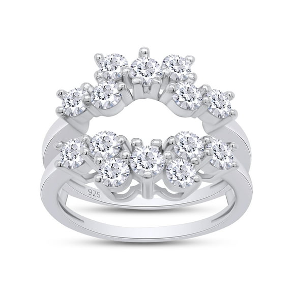 AFFY Moissanite Diamond Sunburst Halo Guard Enhancer Ring in 14K White Gold over Silver For Womens-4