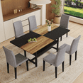thumbnail image 2 of Newest 6-Piece Wood and Black Dining Table Set 71x35.4 inch with Storage and 6 Light Gray Linen-Cotton Chairs, 2 of 10