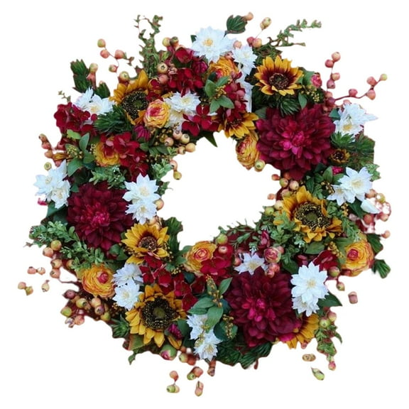 Door Wreath, Artificial Peony Flower Wreath, Front decor with Green Leaves, for Front Door Living Room Decor