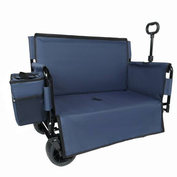 500lbs/180L Heavy-Duty Large 3-in-1 Folding Wagon Cart with Bench Seat & Storage
