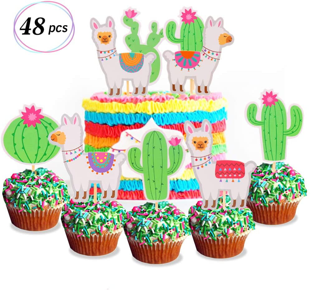 toothpicks party decoration 12 Llama and cactus cupcake toppers 