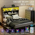 thumbnail image 4 of VanAcc King Size Bookcase Bed Frame with LED Headboard and 4 Drawers, Farmhouse Wood Storage Bed with Charging Station, Rustic Grey, 4 of 7