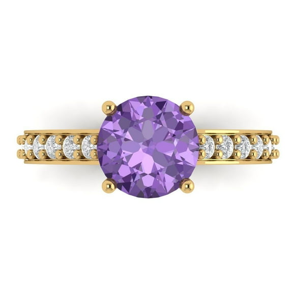 Solitaire with Accents Engagement Ring for Women - 2.3ct Simulated Alexandrite in 18K Yellow Gold Promise Ring