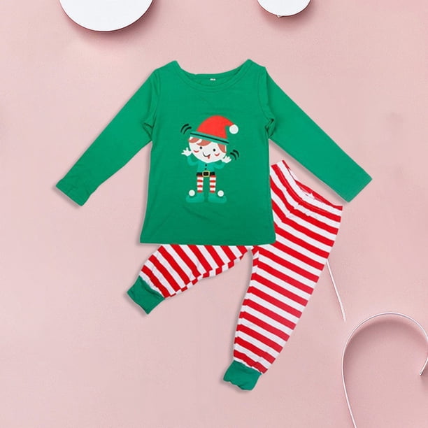 Pantalones De Camisa De Otoño Conjunto de pijama familiar de 2 piezas con cuello redondo y estampado de dibujos animados estilo navideño traje diario Cgtredaw Niño Verde 4-5T para Niño