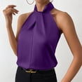 thumbnail image 4 of Xuyuer Womens Elegant Twist Front Halter Sleeveless Satin Blouse Keyhole Back Tank Top 2026, 4 of 6