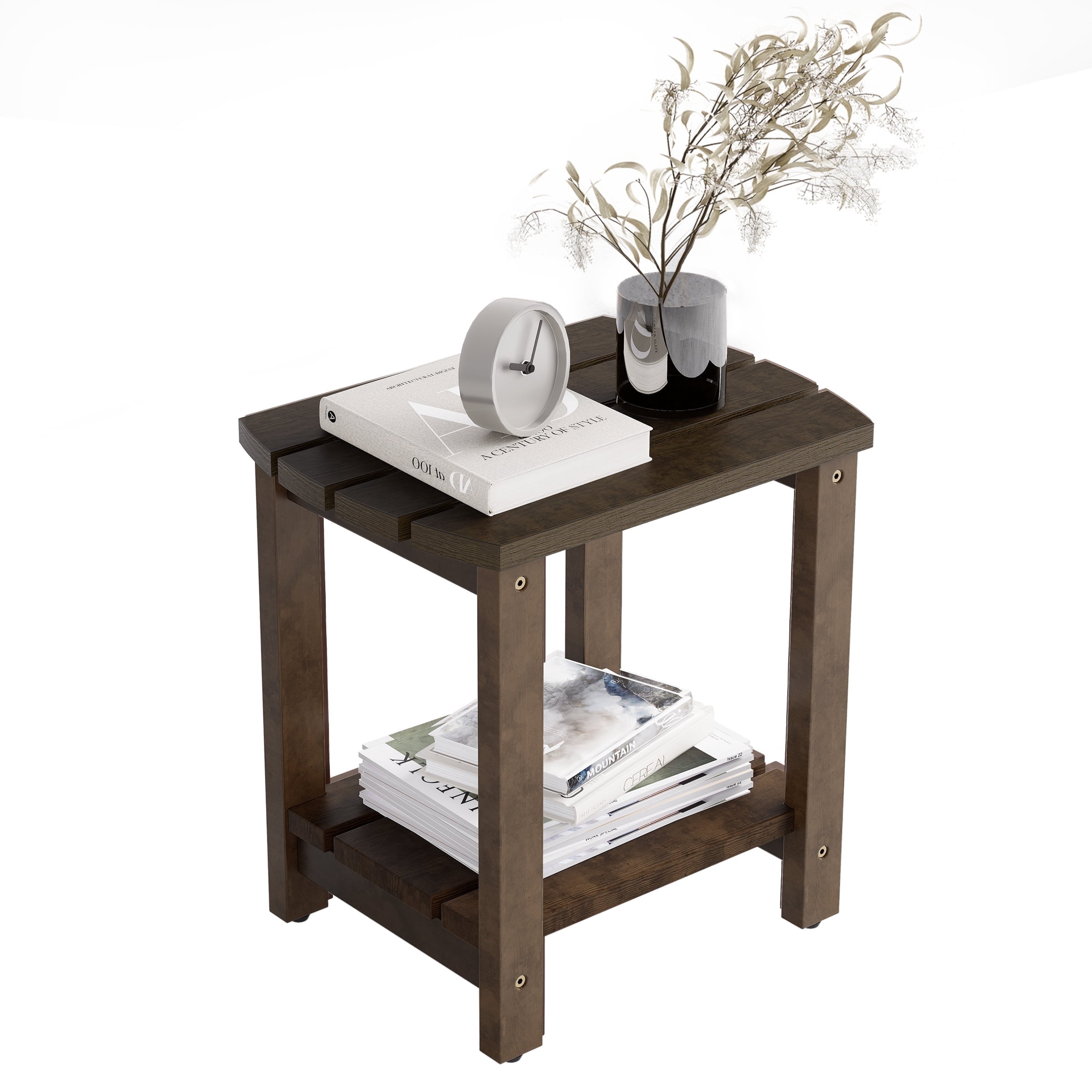 SENWEST Mid-Century and Weather-Resistant Pine Wood End Table, Dark Brown