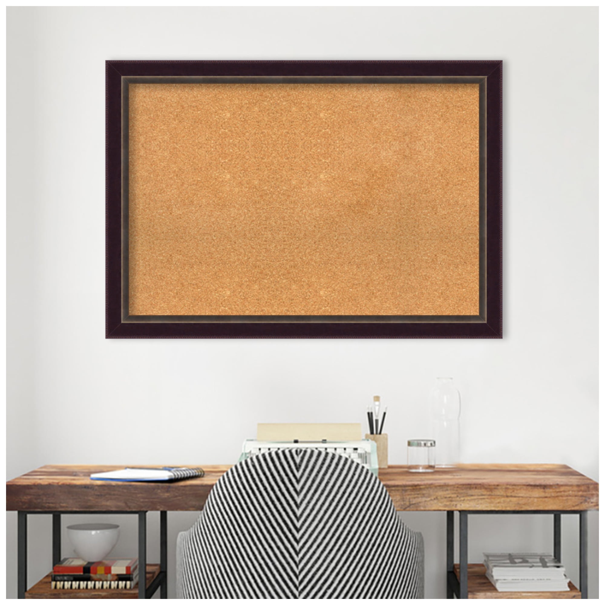 Amanti Art Natural Cork Board Wood Framed Signore Bronze Bulletin Board 40 in. x 28 in.