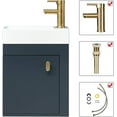 thumbnail image 2 of FULLWATT 16 inch Wall Mounted Floating Bathroom Vanity Sink Set Blue Cabinet with Golden Copper Faucet and Pop Up Drain,PVC Cabinet Sink Combo for Small Bathroom, 2 of 8