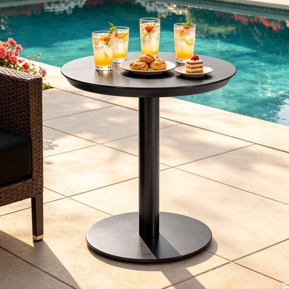 Outdoor Round Side Table, Black Aluminum 22" Small Coffee End Table Suitable for Patio Garden Backyard Porche Pool & Lawn