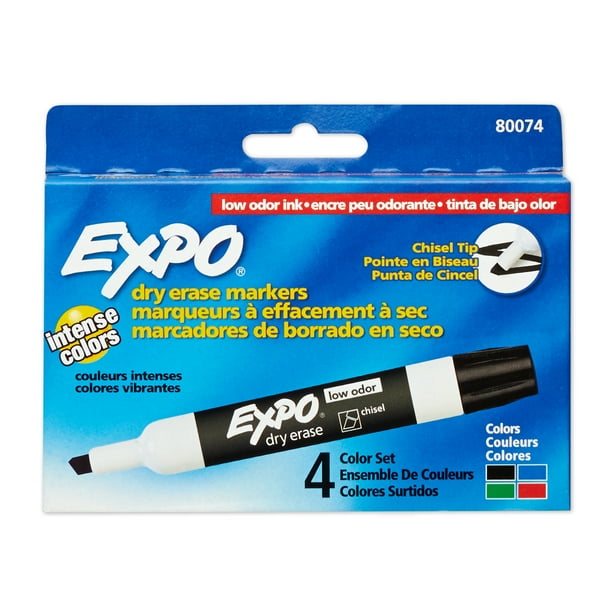 Expo Low Odor Dry Erase Markers, Chisel Tip, Assorted Colors, 4 Count