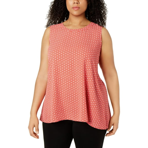 ANNE KLEIN $79 Womens New Red Printed Sleeveless Blouse Top 3X Plus B B