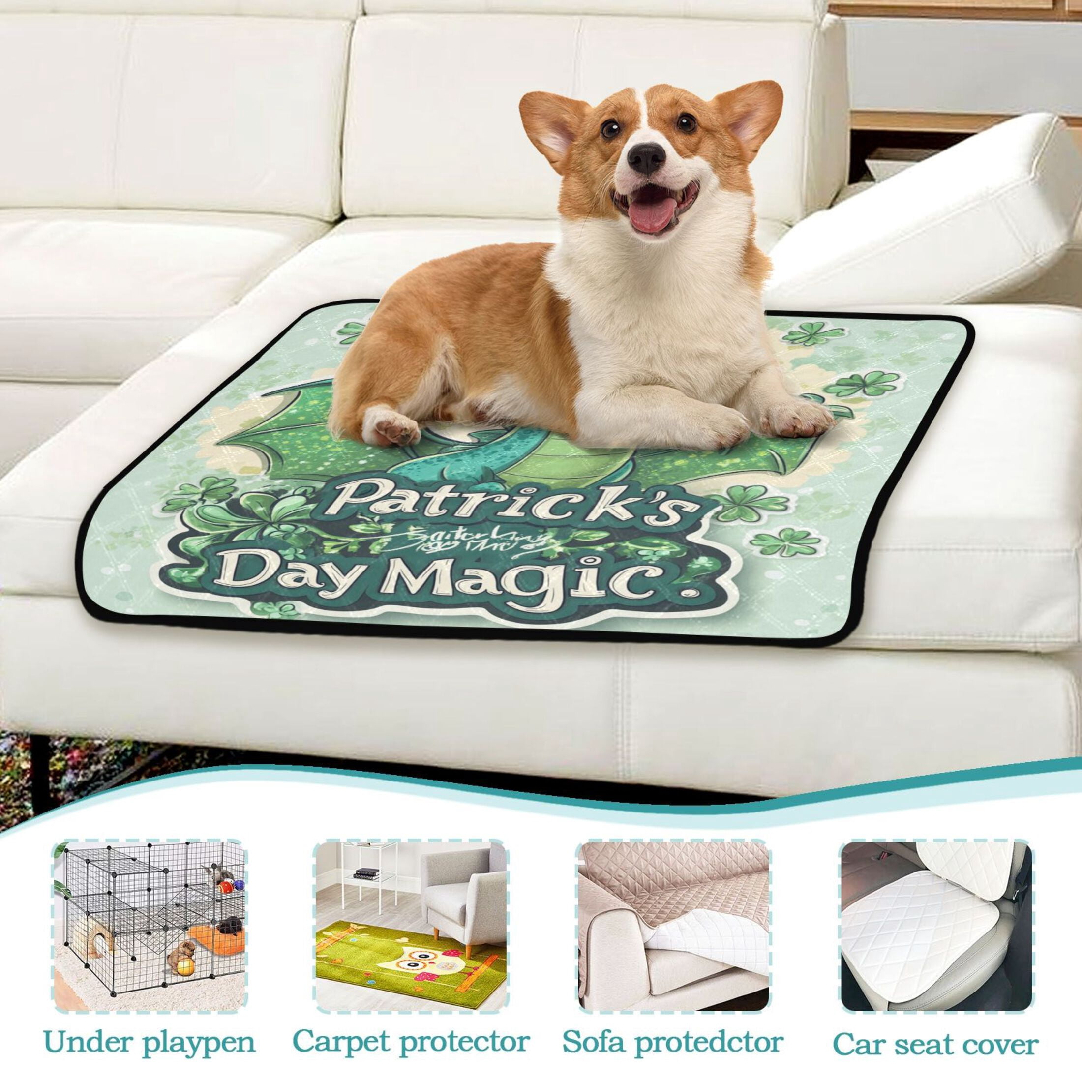 Qxltty Stpatricks Day Green Dragons Cat litter Pads Pet Set of 3 Diaper Mats Center Anti-leakage Layer Absorbent Soft and Comfortable