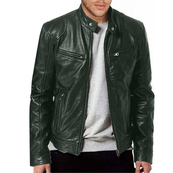 JUNWELL Men Clearance Leather Jackets for Men Men Vintage Cool Jacket Leather Long Sleeve Winter Stand Collar Club Coat Fashion Men‘s Leather Jackets Casual Tops