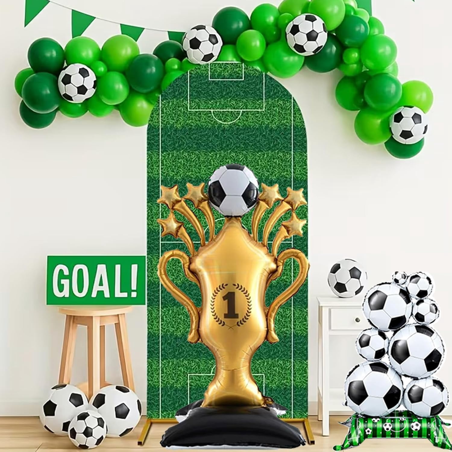 3Pcs Soccer Foil Balloons Set – Large Soccer & Trophy Balloons for Sports Theme Birthday Party, Soccer Fans Party Decorations