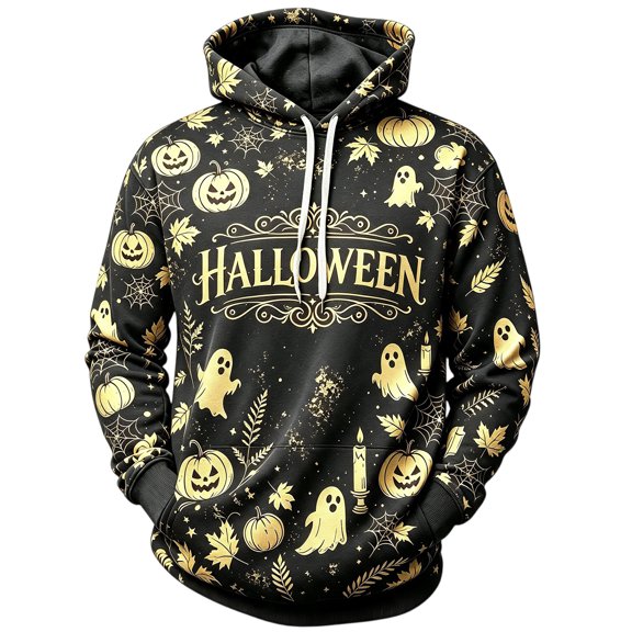 YNGKMEA All Hallows Eve Long Sleeve Hoodies for Men Halloween Party Sweater Party Sweatshirt Scary Pumpkin Pattern Top Gray XL