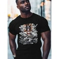 thumbnail image 2 of Lighthouse Men's T Shirts Seagulls T-Shirt for Men Ocean Graffiti Crew Neck Tees Cotton Tops, Black, S, 2 of 7