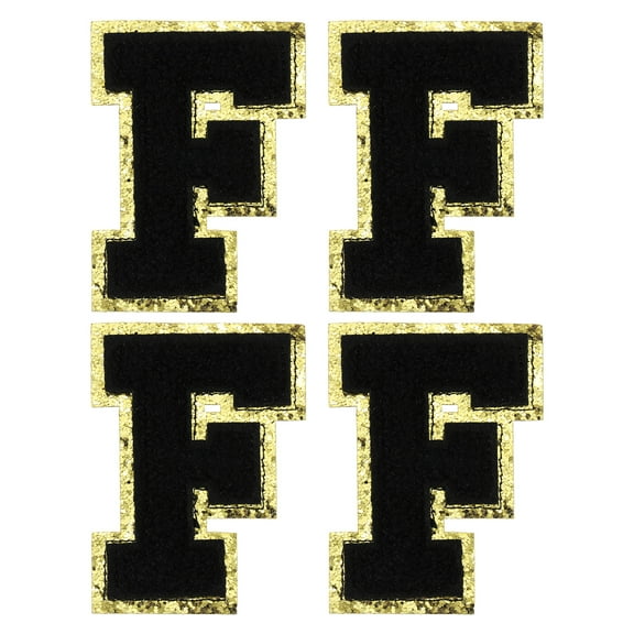 Uxcell Chenille Letter Patches 3.1" Alphabet F Iron on Embroidered Patch Stickers for Clothing Repair (Black, Pack of 4)