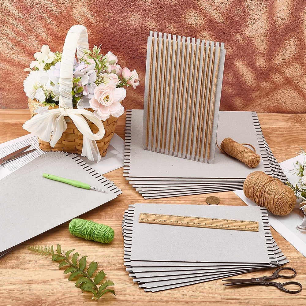 24Pcs 3 Styles Cardboard Weaving Looms Weaving Auxiliary Boards Knitting Tools Rectangle Gray 25~33x15~25x0.2cm 8pcs/style diy
