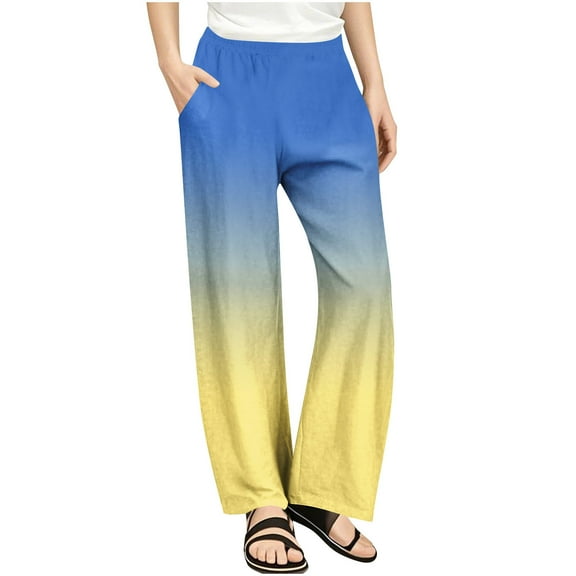 SGFCWSX Girls Baggy Pants Casual High Elastic Waist Trousers for Kids Trendy Gradient Pant Blue Size 5 Years