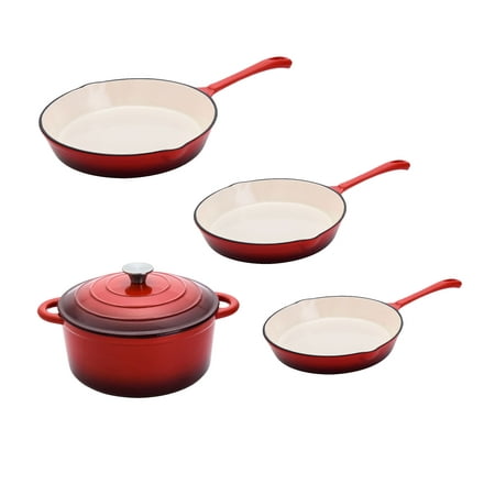 Hamilton Beach Covered Dutch Oven Pot and 3 Assorted Size Cast Iron Fry Pans
