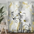 thumbnail image 3 of Rustic Farmhouse Shower Curtain, Farm Yellow Grey Daisy Floral Flowers and Butterfly on Country Wooden Shower Curtain for Bathroom, Gray White Shower Curtain with Hooks, 60X70IN, 3 of 5