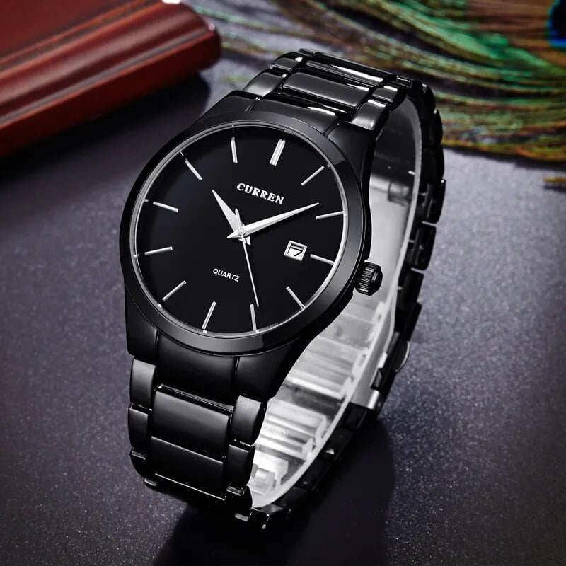 CURREN Fashion Simple Mens Watch Slim Steel Strap Waterproof Wristwatch for Men Quartz Business Watches Male Calendar Clock 8106 Black White 0 Walmart