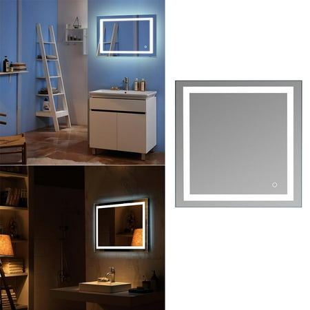 

iClosam 32X32inch Square Built-in Light Strip Touch Silver LED Bathroom Mirror Lamp