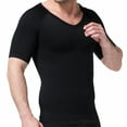 thumbnail image 3 of Toptie Seamless Compression V-neck Short Sleeve T-Shirt, Men's Shapewear Undershirt-Black-L, 3 of 7
