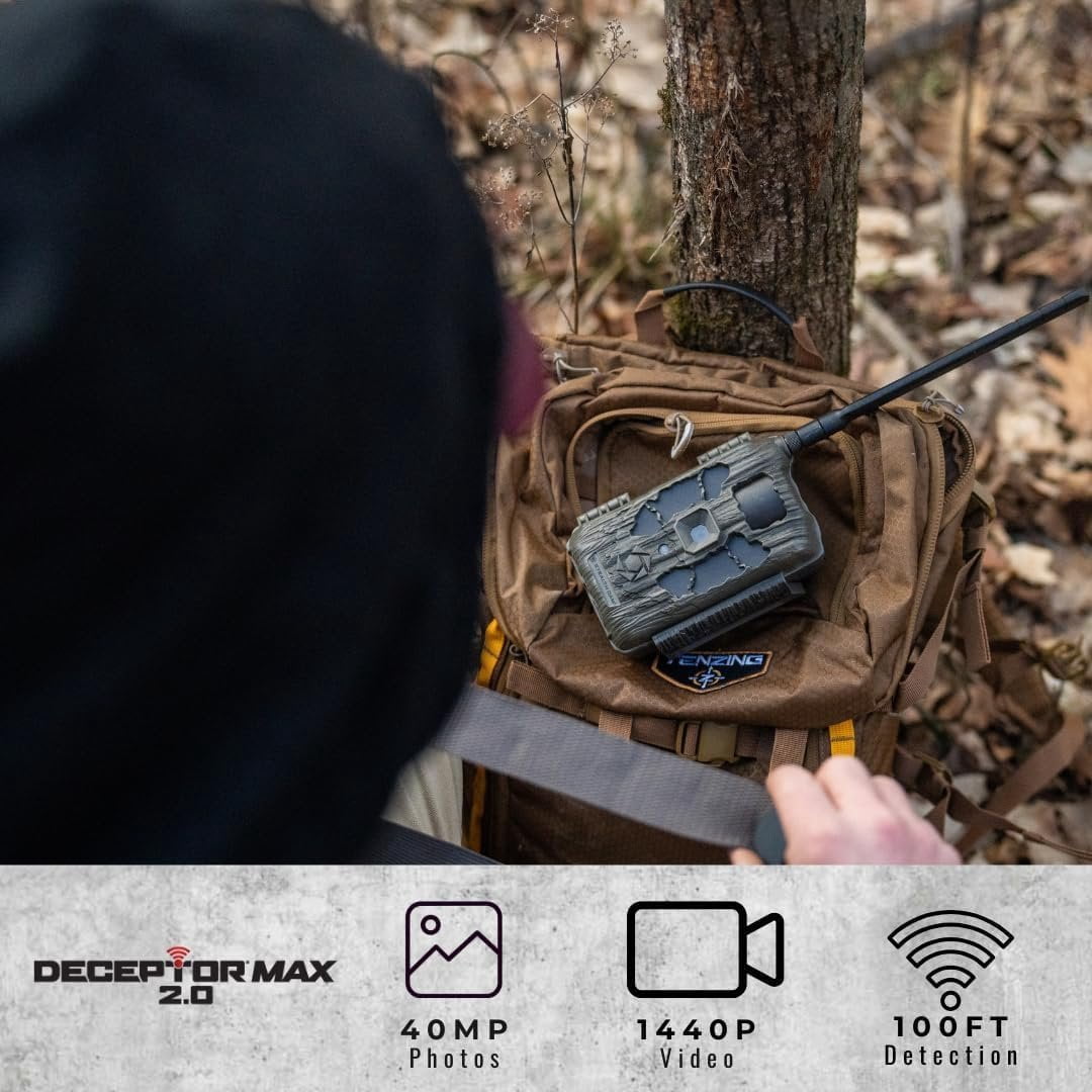 Stealth Cam Deceptor Max 2.0 Dual-Core Cellular Trail Camera  40MP Photos, 1440P Video w/Audio, NoGlow IR, 100ft Detection, GPS & DualSIM  Includes SD Card and Cleaning Cloth 2PK