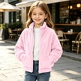 thumbnail image 6 of Girls Fleece Jacket with Pockets Full Zip Turtleneck Warm Casual Kids Winter Hoodless Jackets Pink 14, 6 of 8