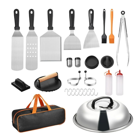 28-Piece Griddle Accessories Kit with Spatula, Tongs, Scraper & Case - Stainless Steel BBQ Tools for Flat Top Grill