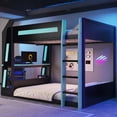 thumbnail image 3 of Mirightone Full over Full Bunk Bed with Gaming Desk and Storage Shelves, Full Wooden Gaming Bunk Bed with LED Light & Charging for Gamer - Black+Blue, 3 of 8