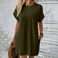 thumbnail image 2 of Xuplwnp Women's Cocktail Dresses Solid Color Round Neck Bat Sleeve Short Sleeve Hidden Pockets Loose Casual Dress Womens Dresses Size S, 2 of 6