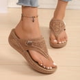 thumbnail image 1 of Fankiway Women's Wedge Flip Flops Thong Sandals Rhinestone Decor Non-Slip Comfortable Plus Size Summer Beach Slippers Brown 9, 1 of 9