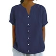 thumbnail image 2 of Linen Shirts For Women Gauze Shirts For Women Office Work Tops Flowy Tops For Women Oversized Linen Shirts For Women Boho Peasant Gauze Blouses Womens Gauze Tops Womens Summer Tops Navy2 L, 2 of 5