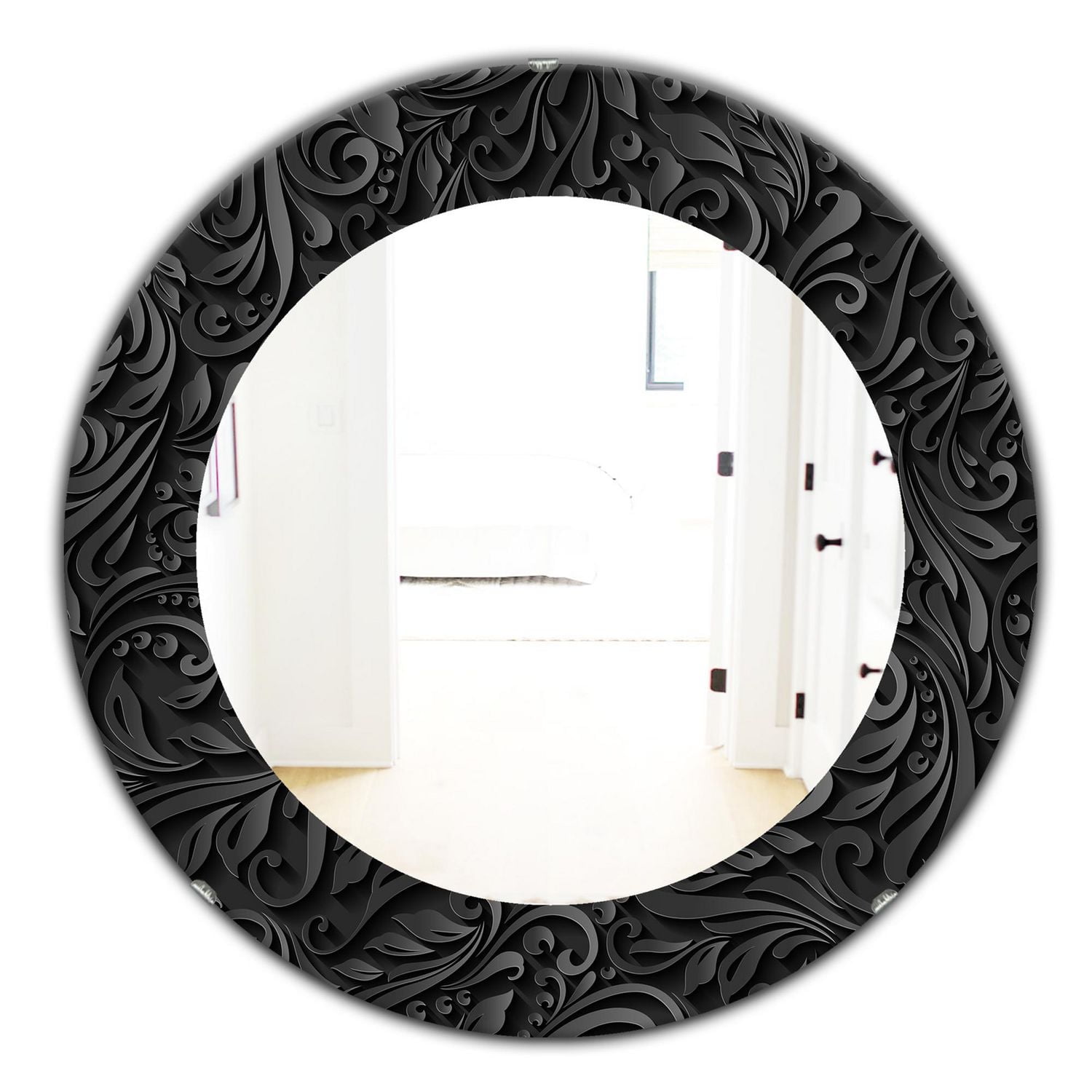 Designart 'Obsidian Impressions 10' Miroir Moderne - Miroir Mural Ovale ou Rond - 24x24