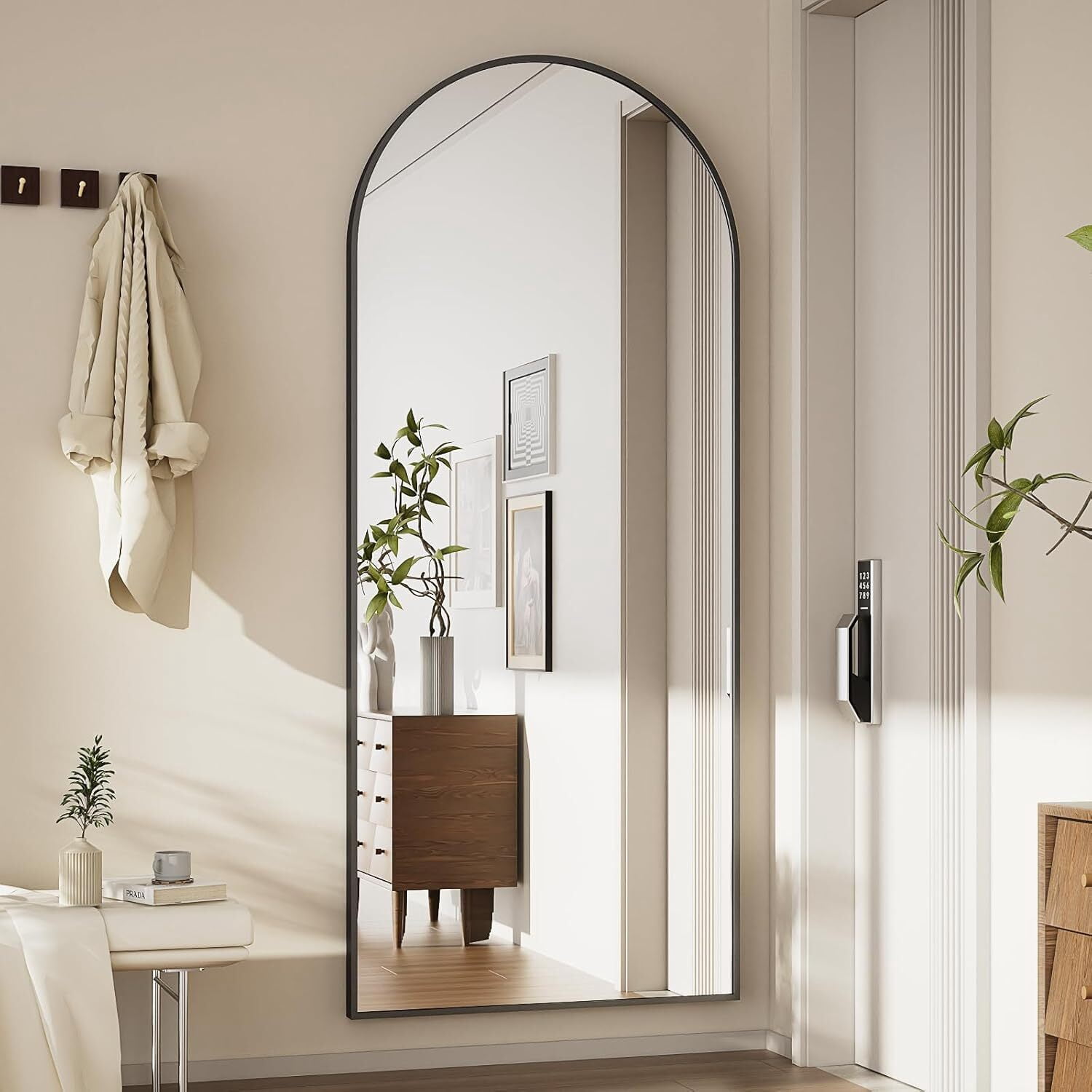 Anyrose 68"x 22" Arched Full Length Mirror Floor Mirror with Stand Wall-Mounted, Black