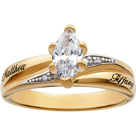 Personalized Two-Tone Marquise Cubic Zirconium Engagement Ring with Diamond Accents