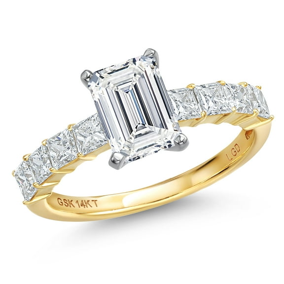 Gem Stone King 3.96 Cttw IGI Certified Lab Grown Diamond in 14K Two-Tone Gold Engagement Ring for Women | Emerald Cut Center Diamond 3.00 Ct | D-E Color | VS1-VS2 Clarity | Size 8