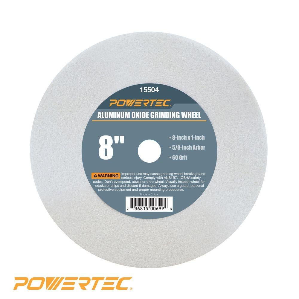 POWERTEC 15504 White Aluminum Oxide Grinding Wheel 8-Inch by 1-Inch 5/8-Inch Arbor 60 Grit