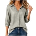 thumbnail image 2 of GERsome Button Down Shirts for Women 3/4 Sleeve Collared V-Neck Casual Work Blouses Tops Gray XL, 2 of 6