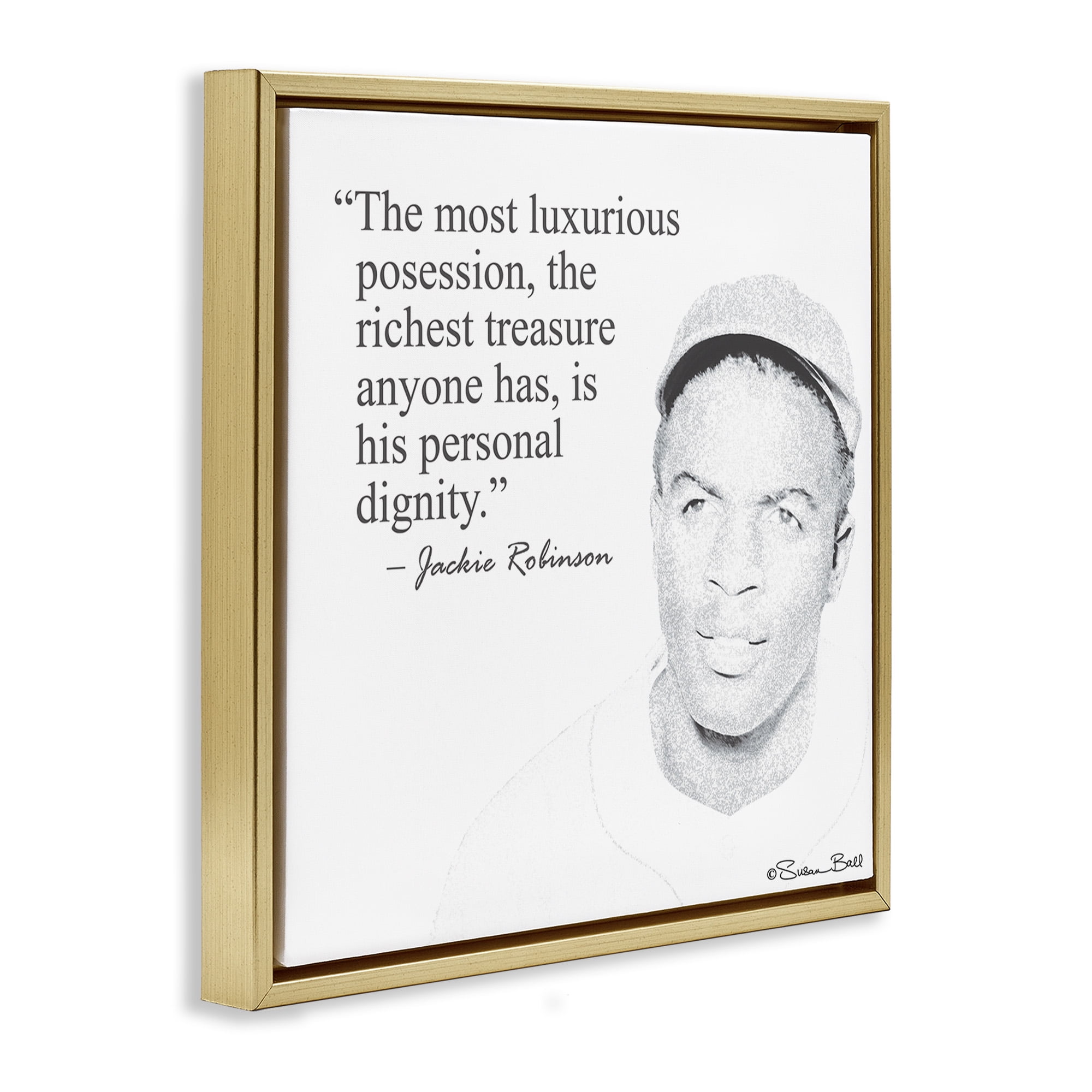 Stupell Industries Personal Dignity Jackie Robinson Quote Black and White Inspirational Painting Gold Floater Framed Canvas Art Print Wall Art, 18 x 18