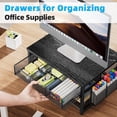 thumbnail image 5 of Wood Printer Stand for Desk, 2-Tier Desktop Printer Table for Home Office, Printer Stand with Storage Drawer 2 Pen Holders, Multi-Purpose Desk Organizer for Fax Machine Scanner (Wood Black), 5 of 14
