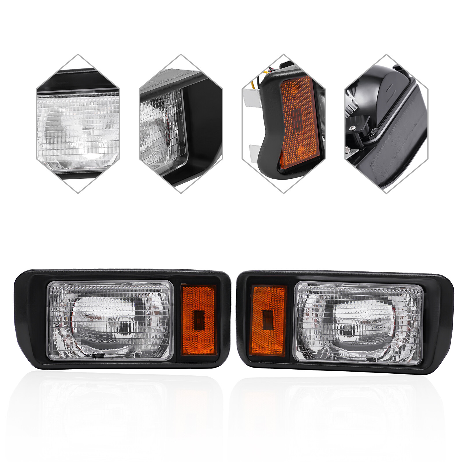 Headlights For Club Car DS Factory Size Halogen Headlamp Driver & Passenger Side Black 10.23*4.94